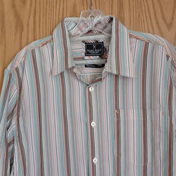 Marc Ecko Long Sleeve Multicolor Stripe Button down Shirt NWT size L - Picture 2 of 8